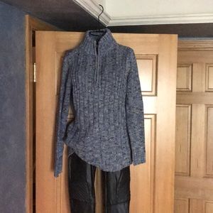 Liz Claiborne blue tweed half zip sweater